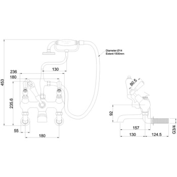 Burlington Kensington Angled Bath Shower Mixer Wall Mounted